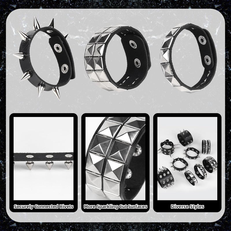 JOLYEAK Punk Leather Rivets Bracelets Punk Rock Leather Studded Bracelets 80s Wristband Emo Gothic Spike Cuff Bracelet Set for Men Women Rocker Outfits Skull Bracelet - Image 3